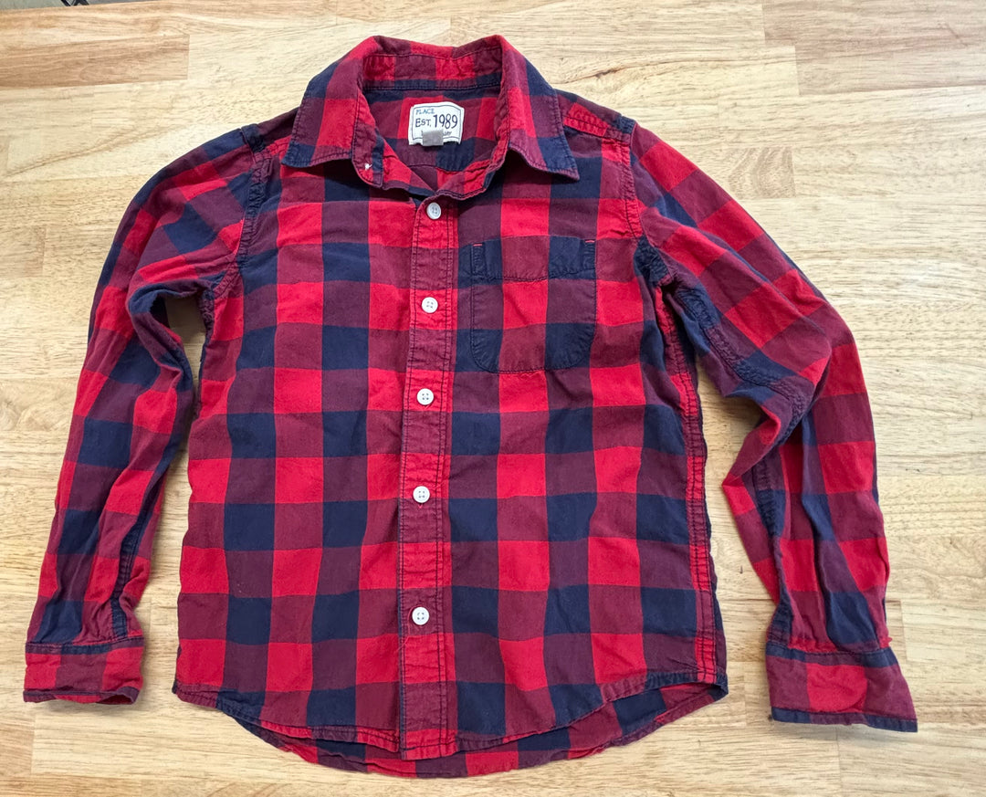 Children’s Place Buffalo Plaid Button-Up Shirt – Navy/Red
