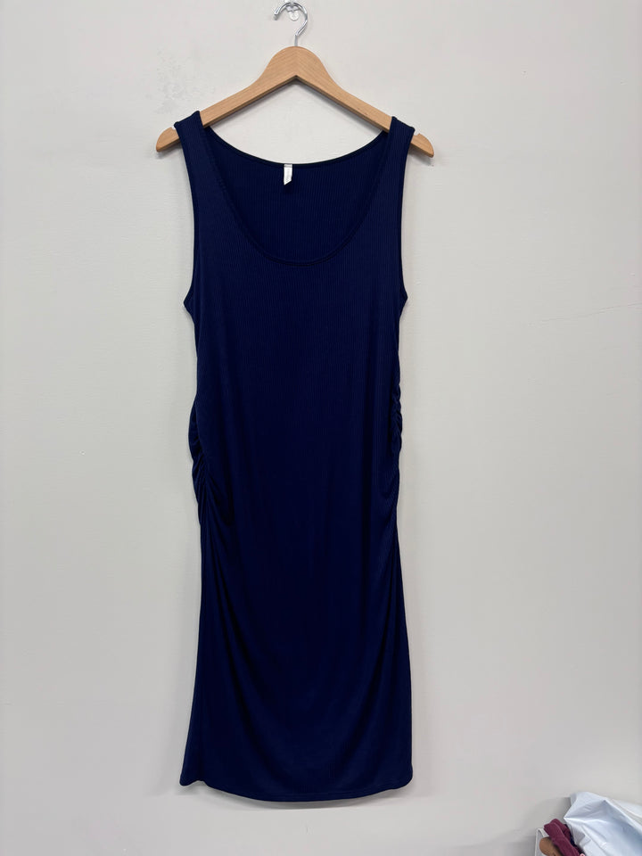 PinkBlush Navy Sleeveless Ribbed Maternity Dress | Large, Navy Blue