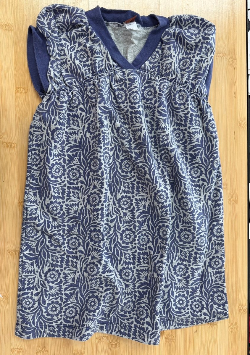 Tea Collection Dress – 7 | Grey Navy Floral Print - Nest and Sprout-Consignment