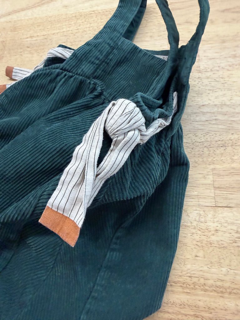 Zara Baby Corduroy Jumper Dress – 2–3Y | Green with Ties - Nest and Sprout - Consignment