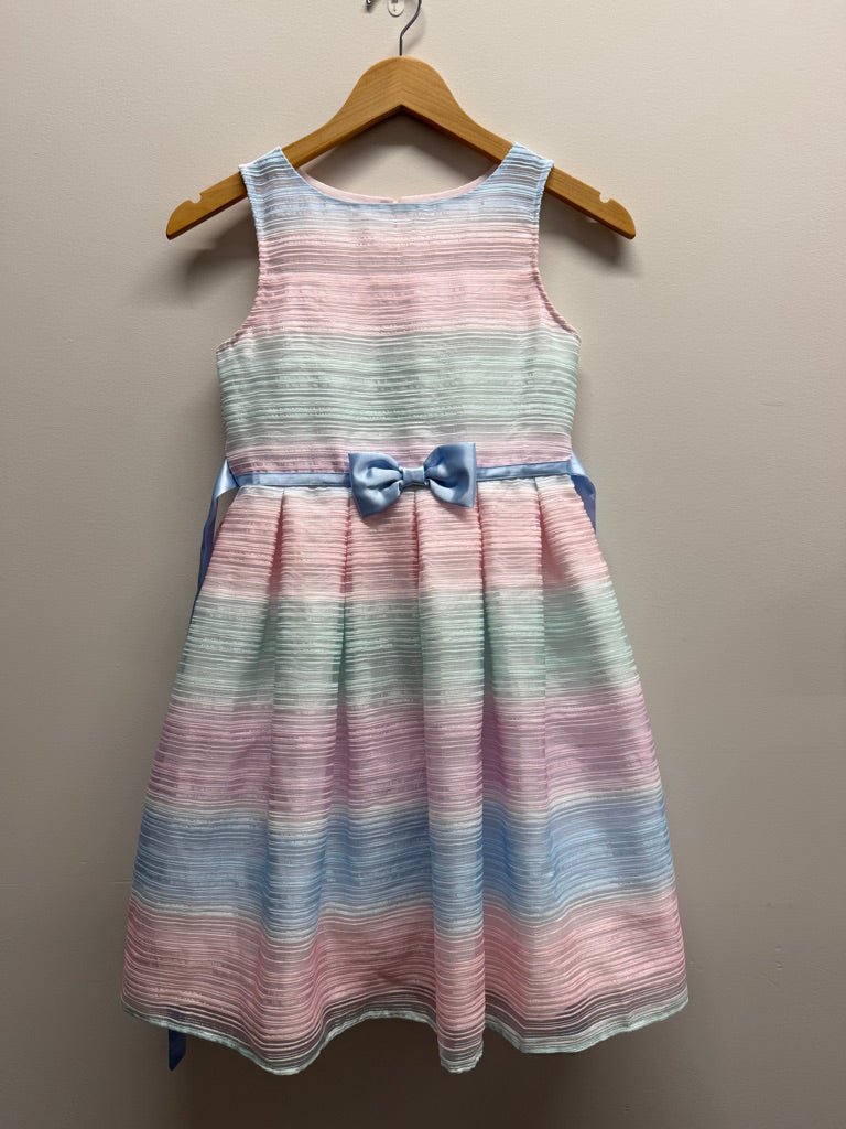 Jona Michelle Special Occasion Dress – 10 | Pastel Stripe Blue Tie Strap Light Green & Blue - Nest and Sprout-Consignment