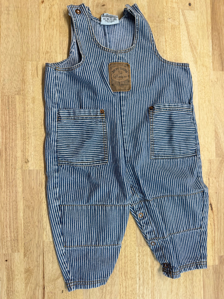 Please Mum Vintage Overalls – 12 Months | Blue Denim Stripe with Snap Suspenders