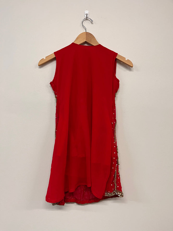 Unknown – Red Top with Gold Beading estimated size 8