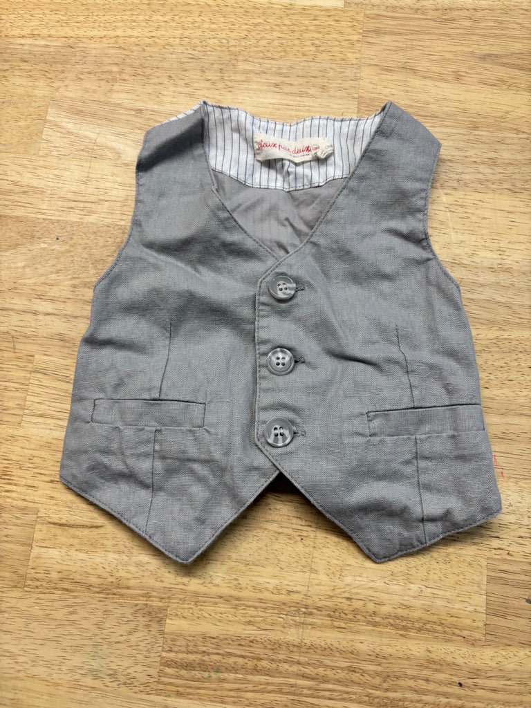 Deux Par Deux Linen - Blend Vest – Light Grey | 9M - Nest and Sprout - Consignment