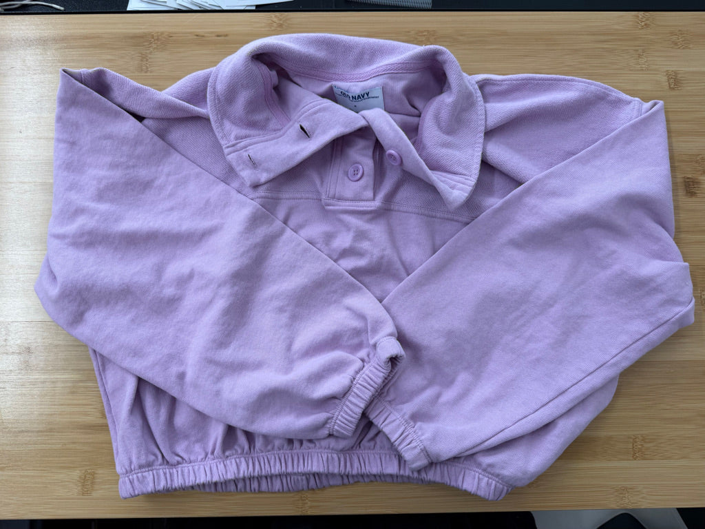 Old Navy Crop Sweatshirt – M (14Y) | Purple Quarter Button-Up