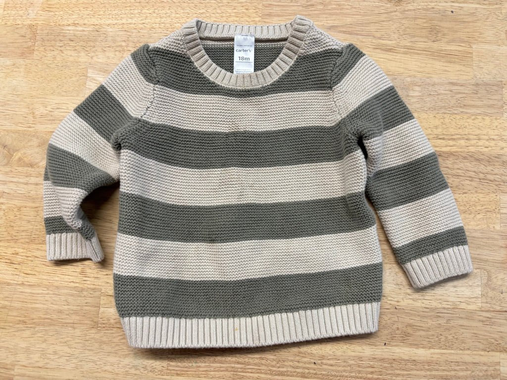 Carter’s Green Cream Striped Knit Sweater | Size 18M - Nest and Sprout - Consignment