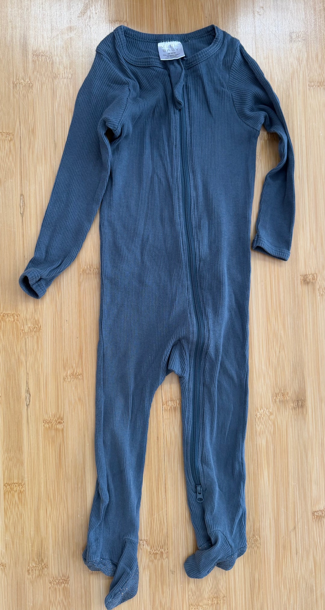 Mebie Baby Blue Ribbed Footed Sleeper – 18–24M