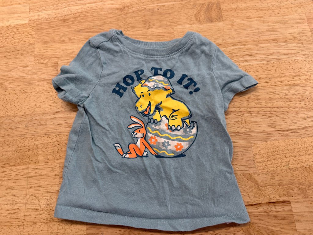 Old Navy Hop to It Shirt – 12–18M | Light Blue Dinosaur in Egg Girl Cut EASTER - Nest and Sprout-Consignment