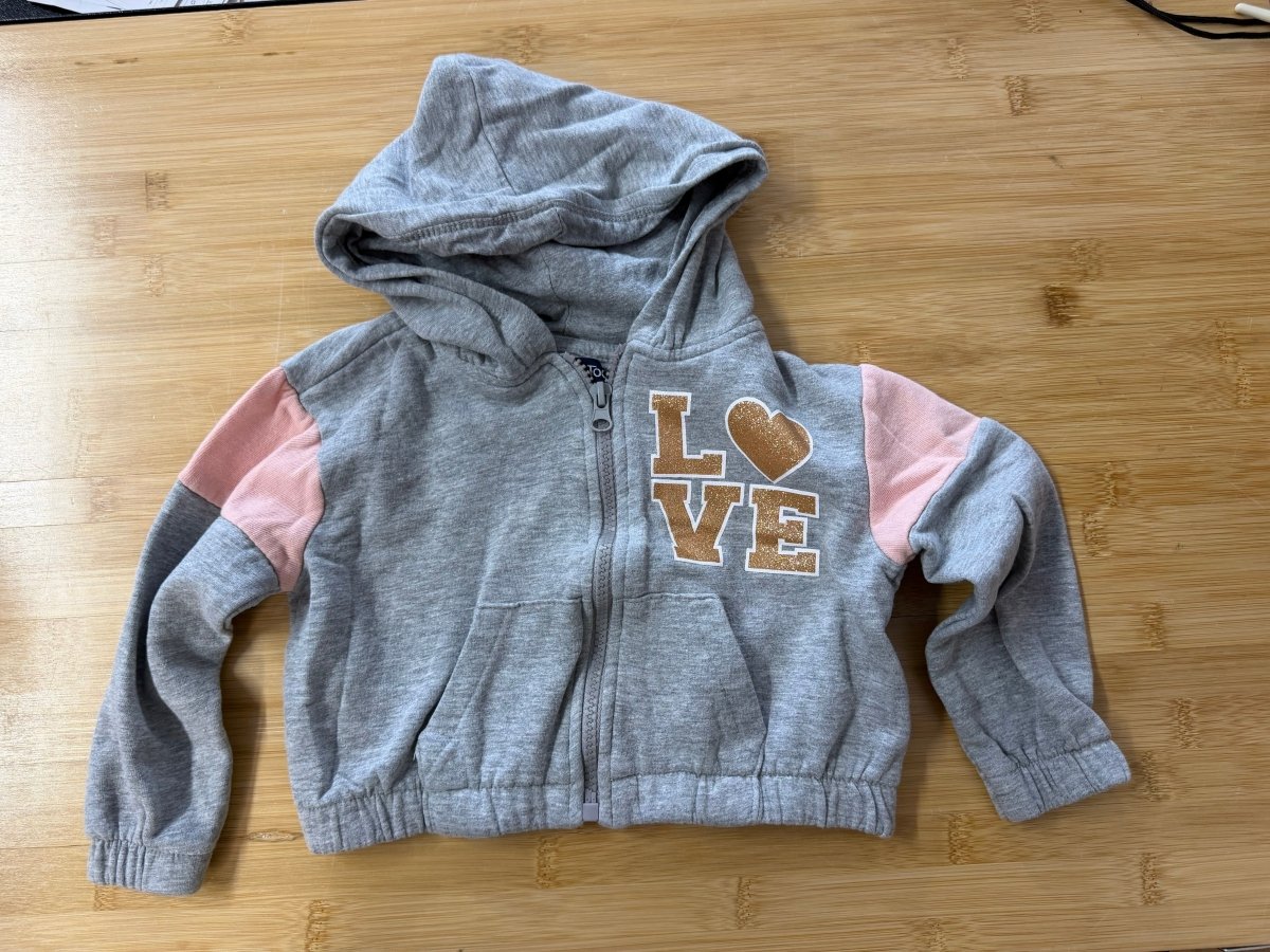 Limited Too Zip-Up Sweatshirt – 3T | "Love" Gold Glitter Logo | Pink Crop - Nest and Sprout-Consignment