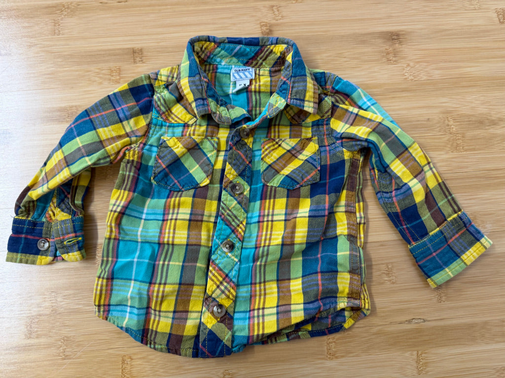 Old Navy Flannel Shirt – One Size | Yellow & Blue Plaid