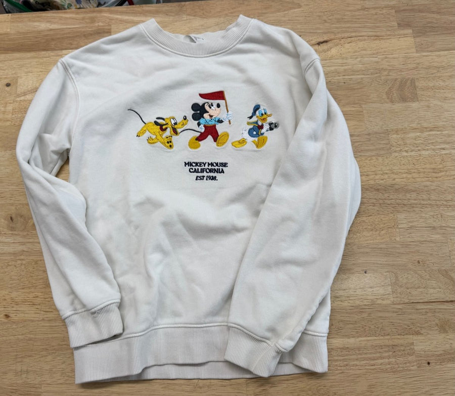 H&M Mickey Mouse California Sweatshirt – 8–10Y | Cream Embroidered Excellent - Nest and Sprout-Consignment