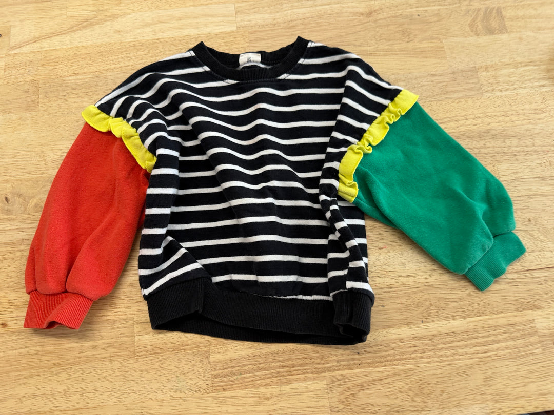 Jenny Studio Stripe Sweatshirt – 5 (Est. 3/4Y) | Black & White Colorful Sleeves