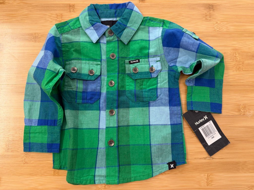 Hurley Plaid Shirt – 12M | Blue & Green | NWT - Nest and Sprout-Consignment