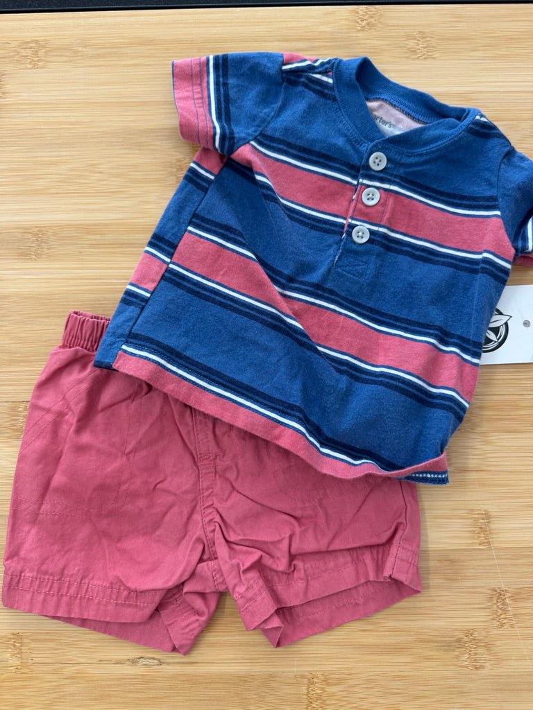 Carter's Salmon Stripe Outfit – 3M | Shorts & Striped Shirt - Nest and Sprout-Consignment