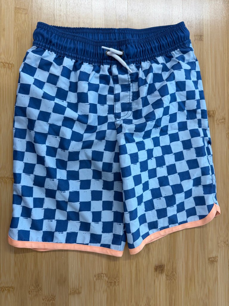 Carter's Swim Shorts – 8 | Blue & Peach Checker - Nest and Sprout-Consignment