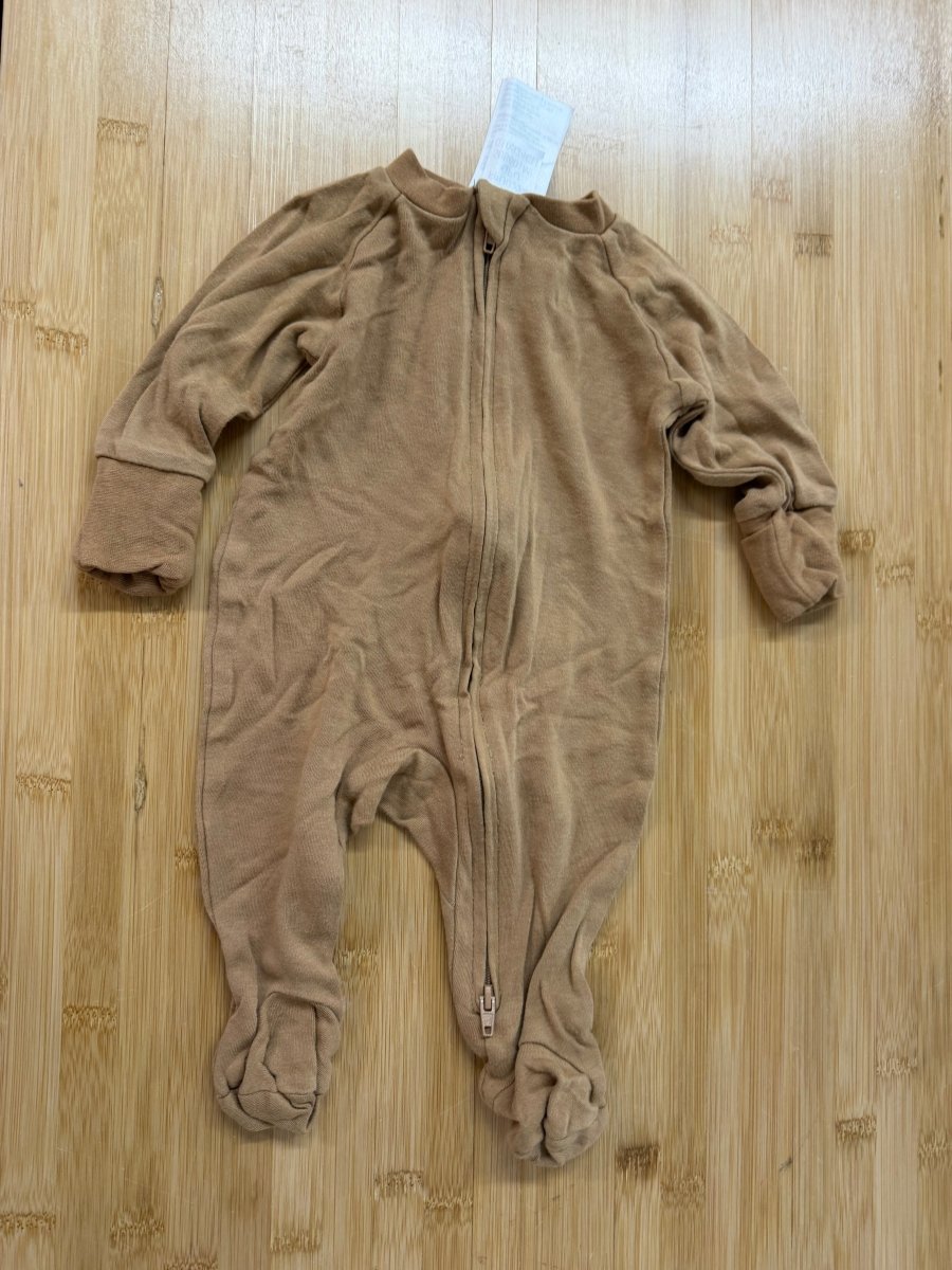 Perlimpinpin Footed Sleeper – 3 Months | Light Honey Brown | Rayon Cotton Blend - Nest and Sprout-Consignment