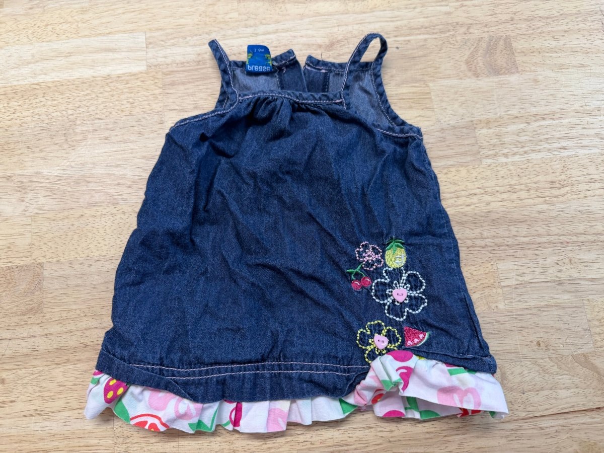 Please Mum Denim Dress Embroidered Fruit Floral | Size 3–6M - Nest and Sprout - Consignment
