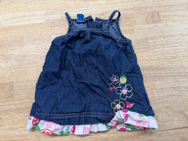 Please Mum Denim Dress Embroidered Fruit Floral | Size 3–6M - Nest and Sprout - Consignment