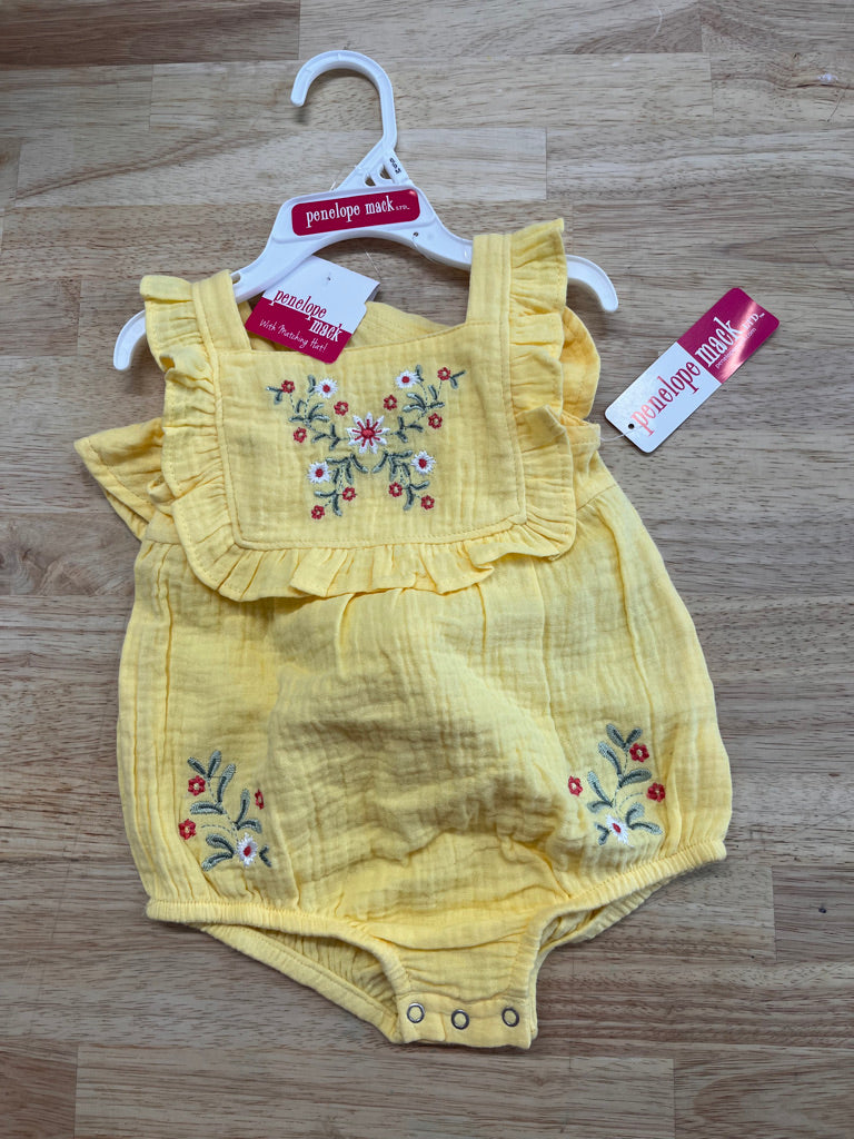 Penelope Mack 6–9M Muslin Romper & Sunhat – Yellow (NWT)