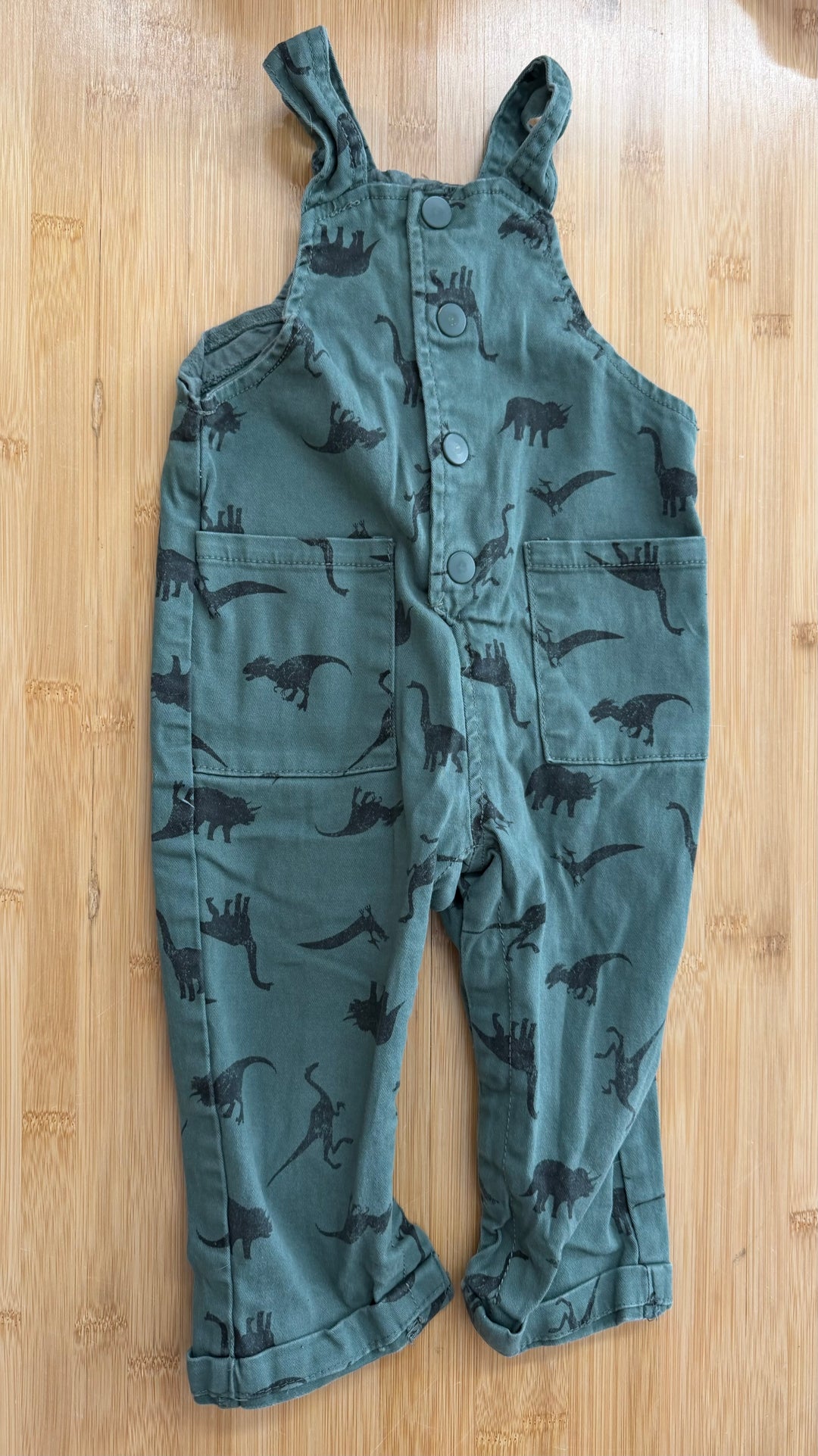 Little Lads Overalls – 18 Months | Light Green | Dinosaur Print