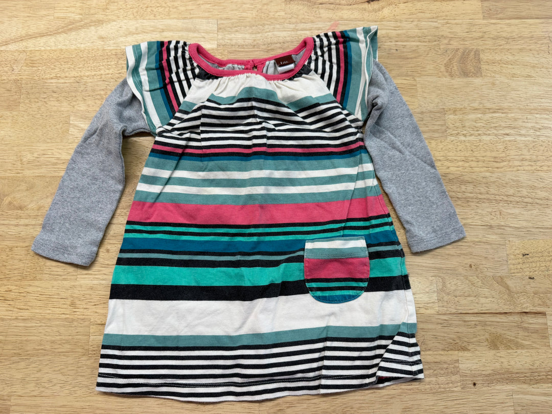 Tea Collection Mint Pink & Black Print Dress – 18–24M | Grey Sleeve Underlayer | Play