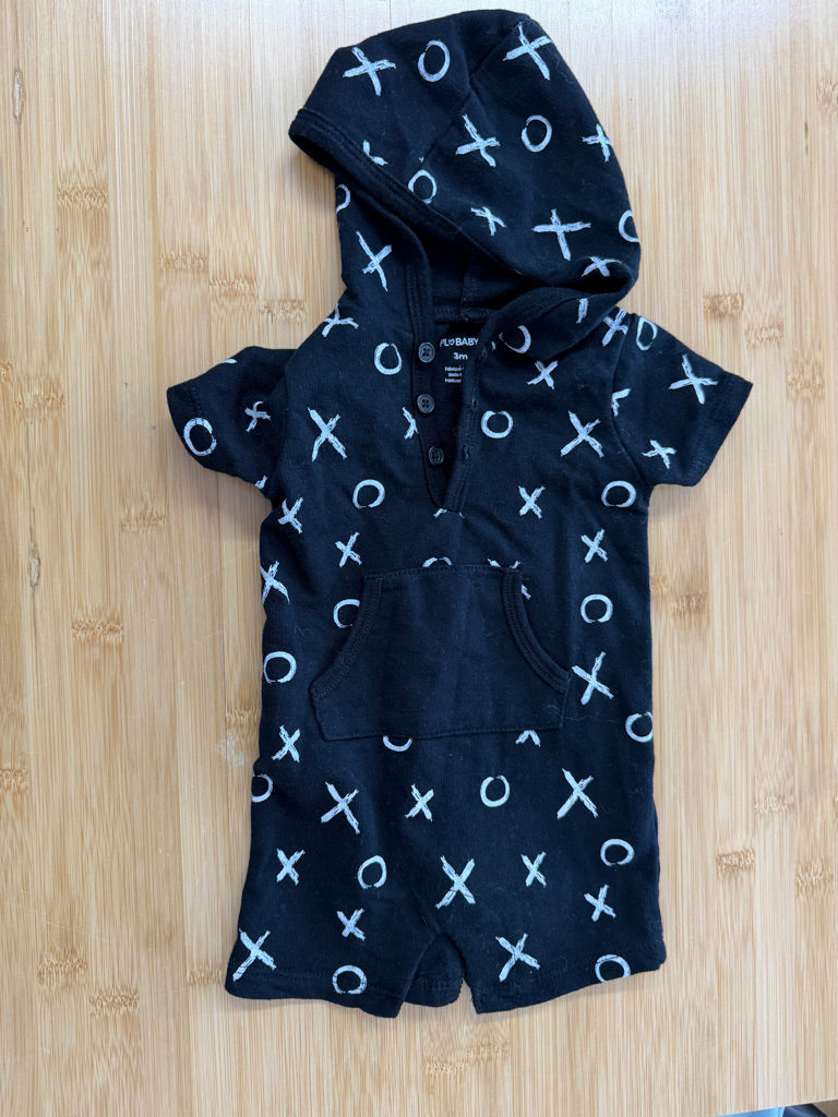 PL Baby  Print Hooded Romper – 3M| Black Short