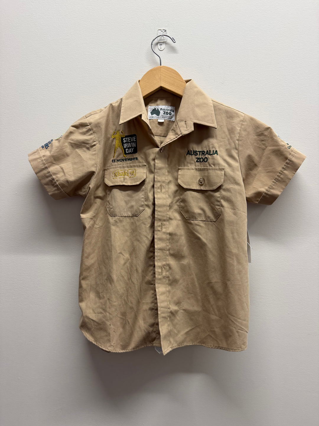 Australia Zoo Steve Irwin Day Khaki Shirt  Button-Up Shirt – 8 | Polyester/Cotton