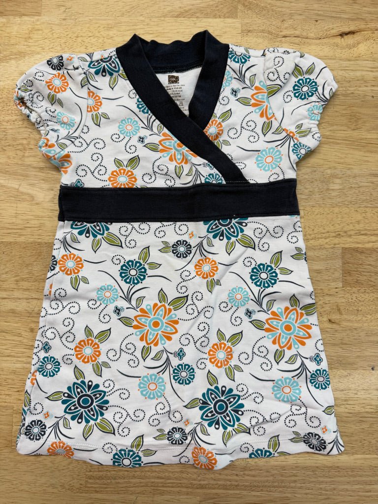 Tea Collection White Orange Blossom Turquoise & Navy Dress – 18–24M | Excellent - Nest and Sprout-Consignment