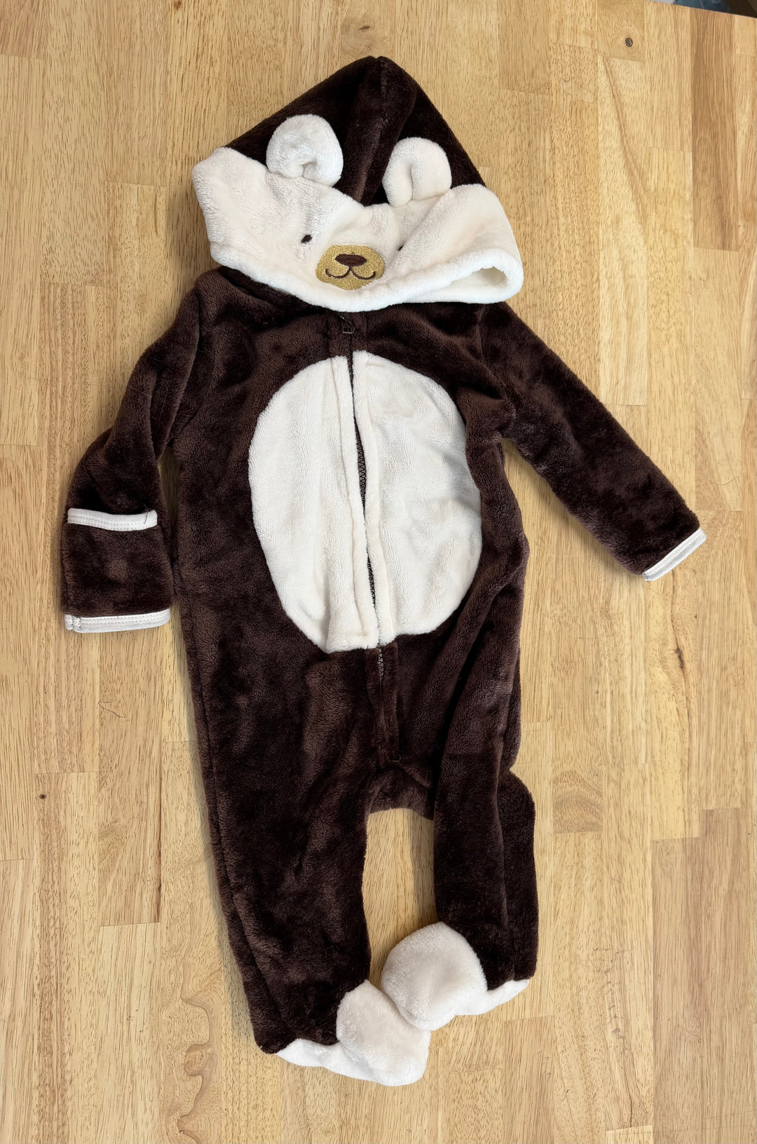 MickMack Monkey Fleece Bunting Suit – 3–6M | Brown & White