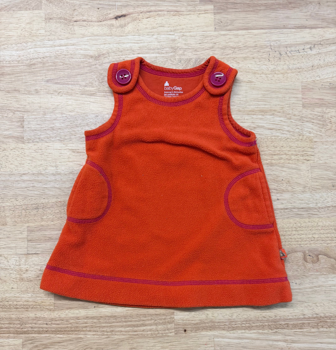 Baby Gap Fleece Dress – 6–12M | Orange Button Jumper