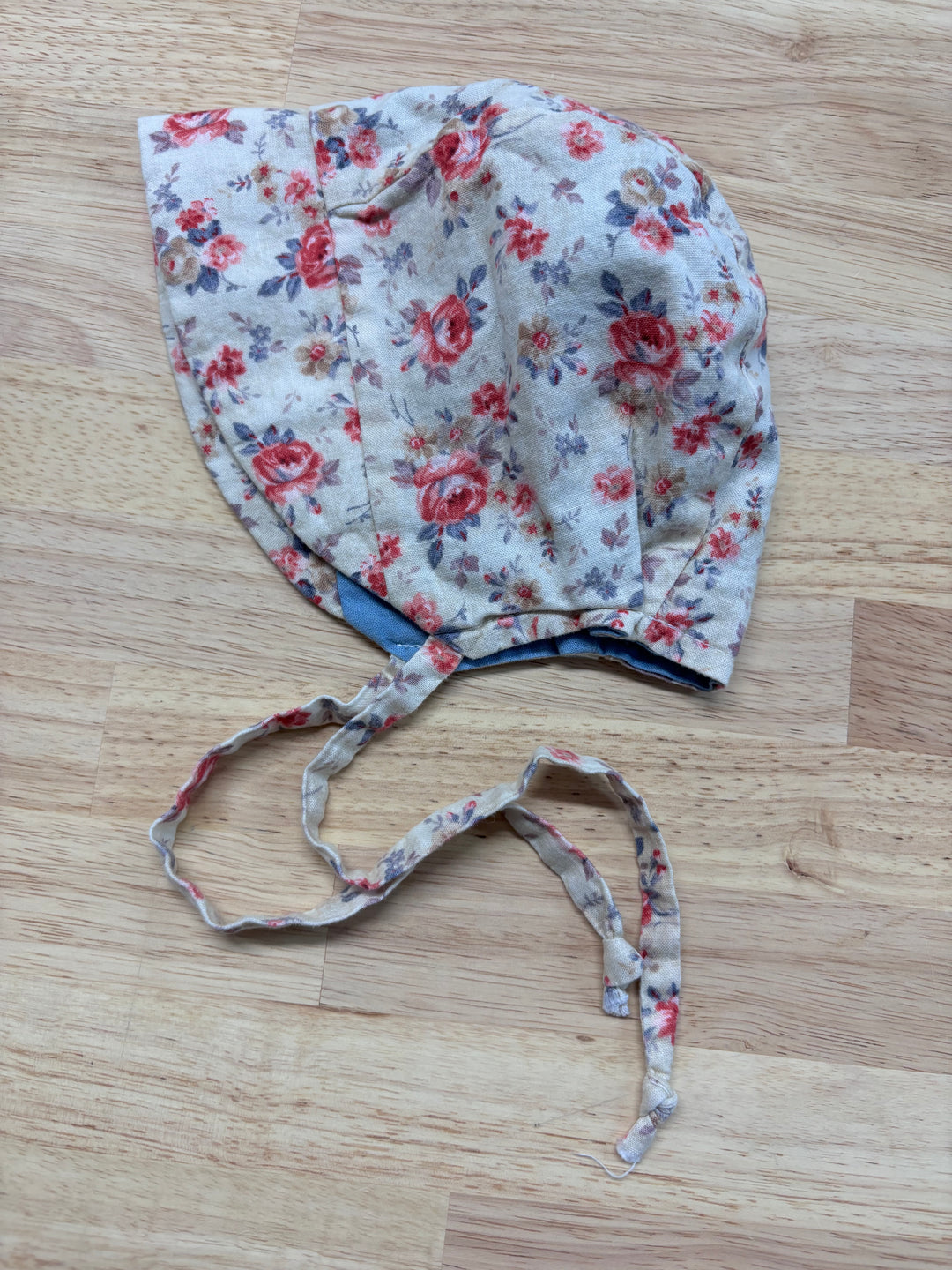 Floral Bonnet with Blue Liner