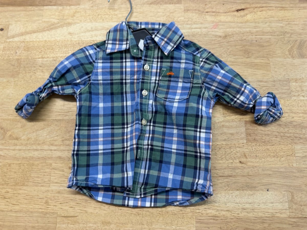 Carter's Plaid Button Up Shirt – 9 Months | Blue and Green - Nest and Sprout-Consignment
