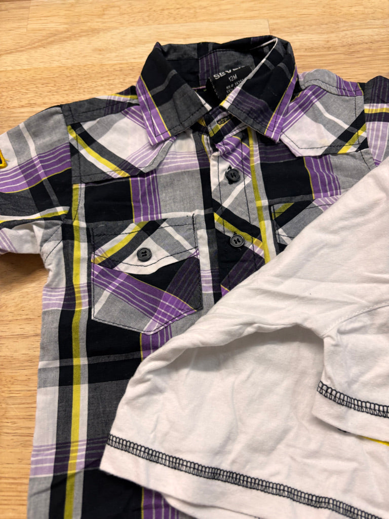 Quad Seven Two-Piece Set – 12M Purple Plaid