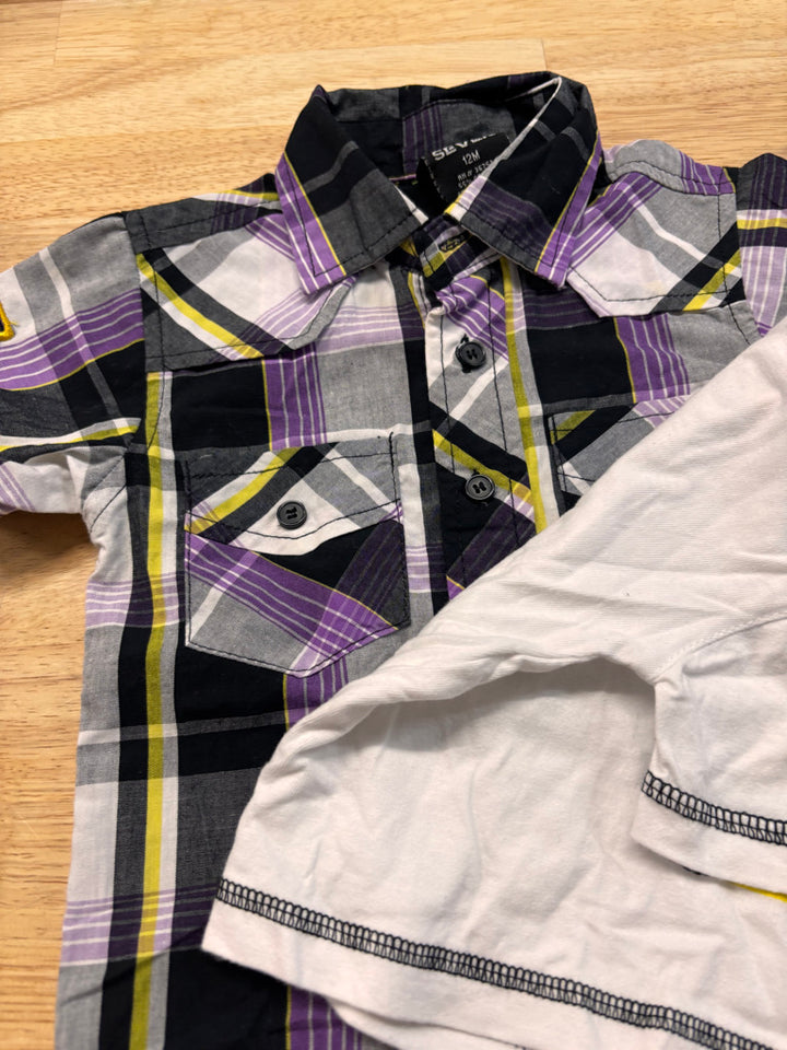 Quad Seven Two-Piece Set – 12M Purple Plaid