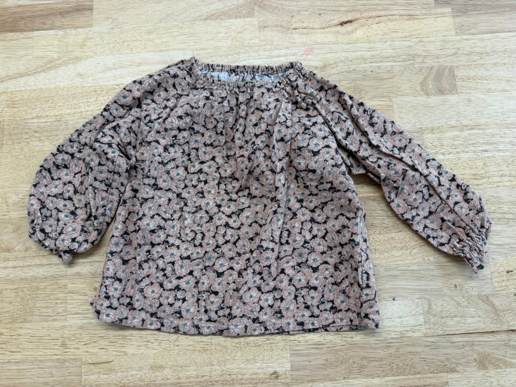 Wheat Shirt – 18 Months | Scrunch Elastic Neckline | Light Pink Floral
