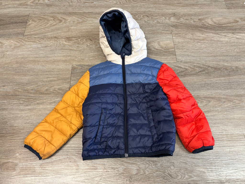 George Recycled Fill Colourblock Puffer Jacket Navy Yellow Orange | Size 4T