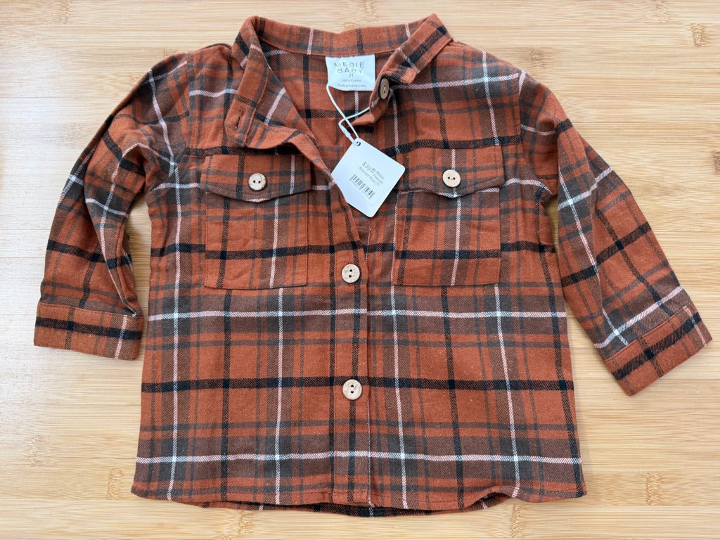 Mebie Baby Rust Flannel Shacket – 2T | Orange Print | NWT - Nest and Sprout-Consignment