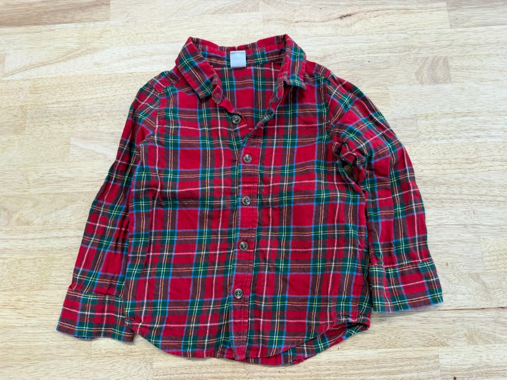 Old Navy Flannel Shirt – 3T | Red & Green Stripe Button - Up | Holiday - Nest and Sprout - Consignment