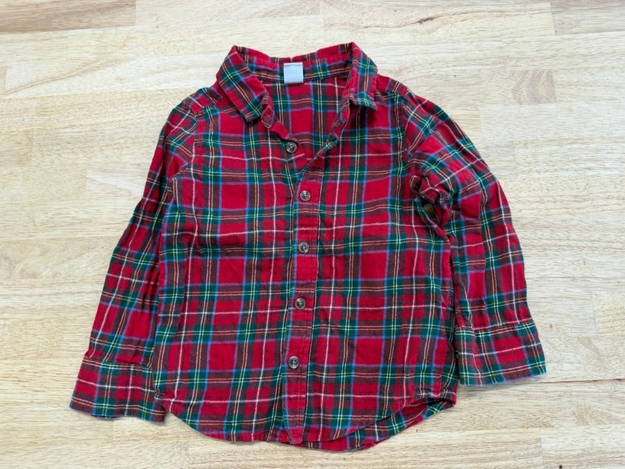 Old Navy Flannel Shirt – 3T | Red & Green Stripe Button - Up | Holiday - Nest and Sprout - Consignment