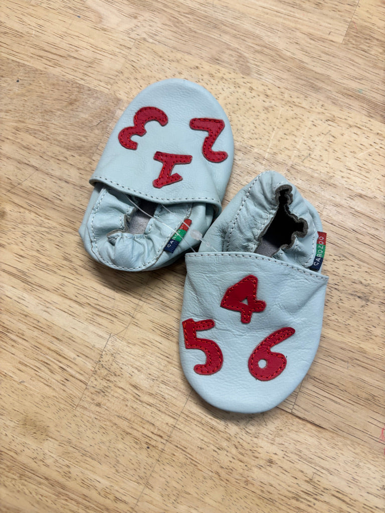 Carozoo Mint Moccasins with Red Numbers – 0–6M