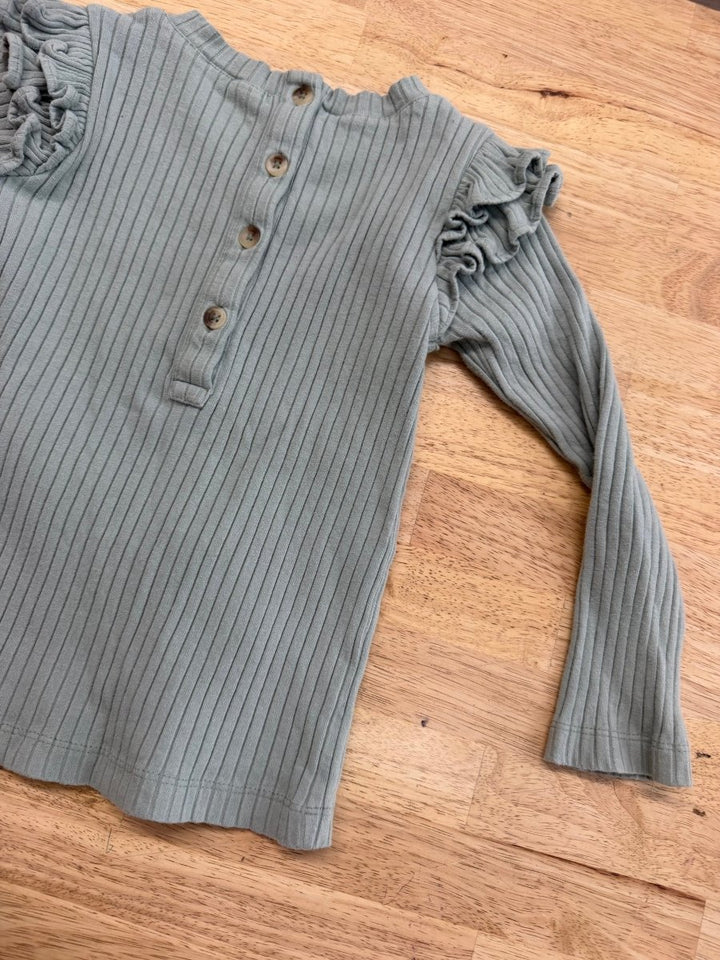 Kate Quinn Light Green Ribbed Ruffle Cap Sleeve Shirt – 4T | Play - Nest and Sprout-Consignment