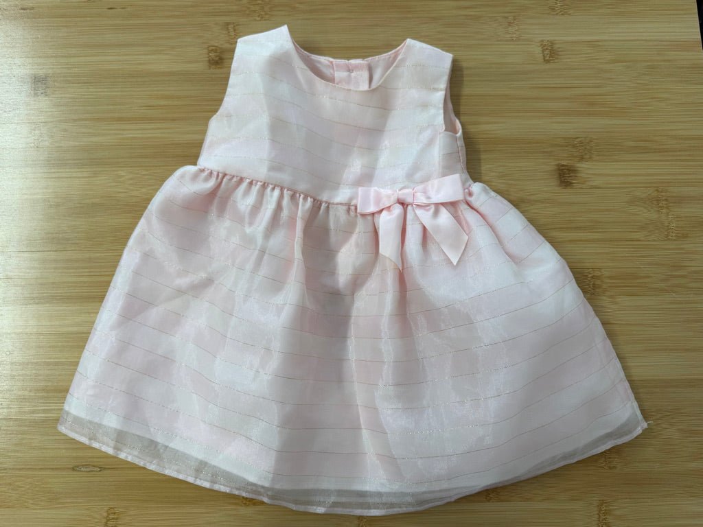La Princess Special Occasion Dress – 3–6M | Pink Stripe Gold Stripe Bow - Nest and Sprout-Consignment