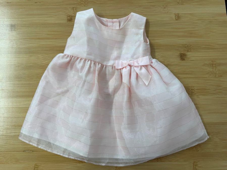 La Princess Special Occasion Dress – 3–6M | Pink Stripe Gold Stripe Bow - Nest and Sprout-Consignment