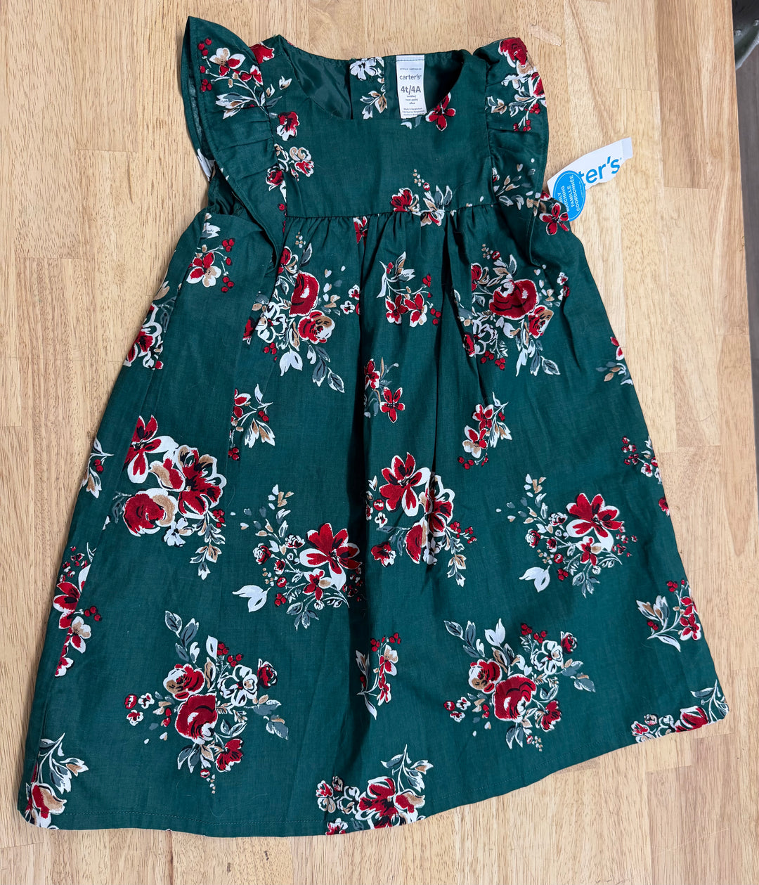 Carter's Christmas Holiday Dress – 4 | Forest Green Red Floral | NWT