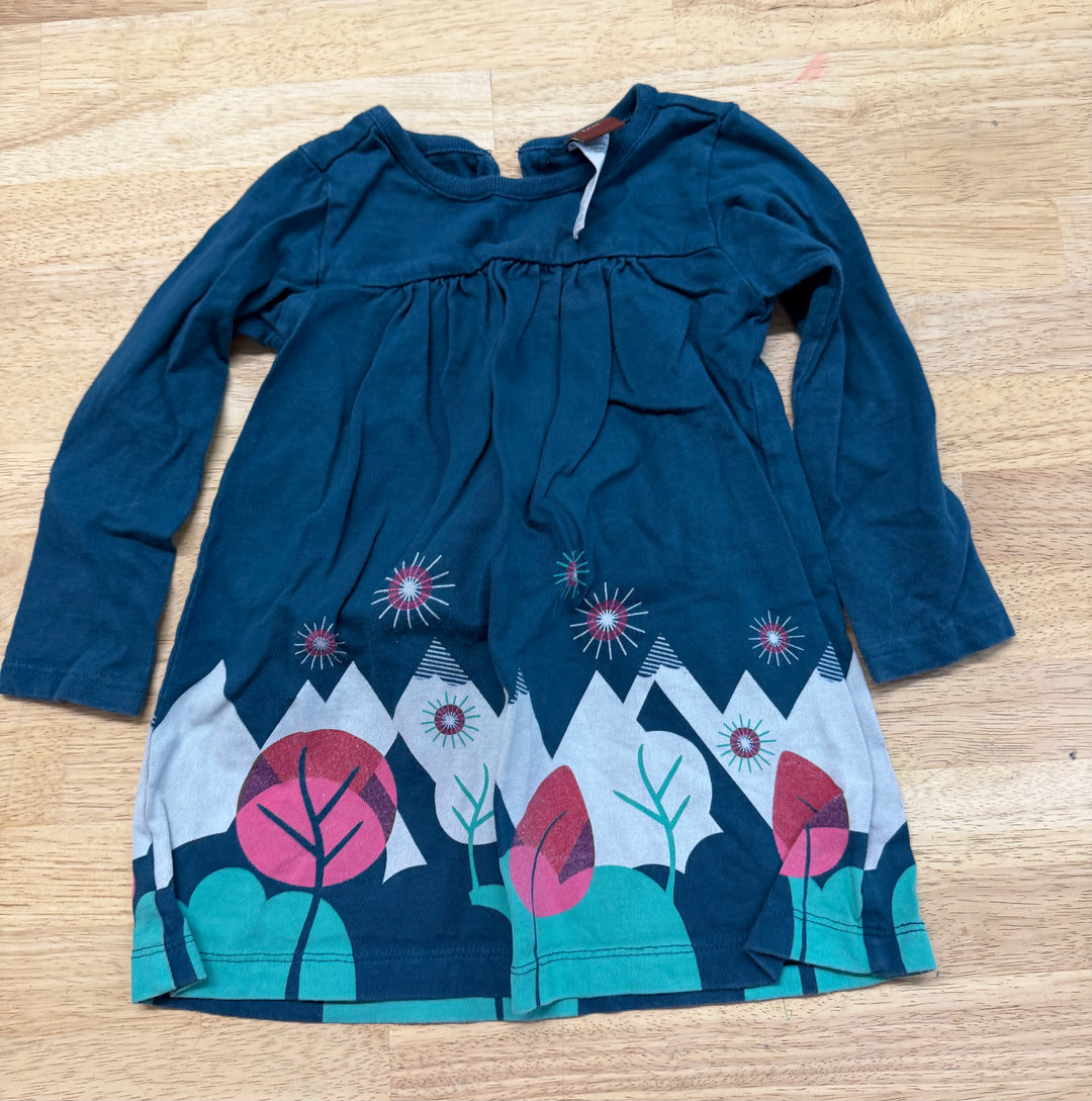 Tea Collection Turquoise Mountain Scene Long Sleeve Dress – 12–18M