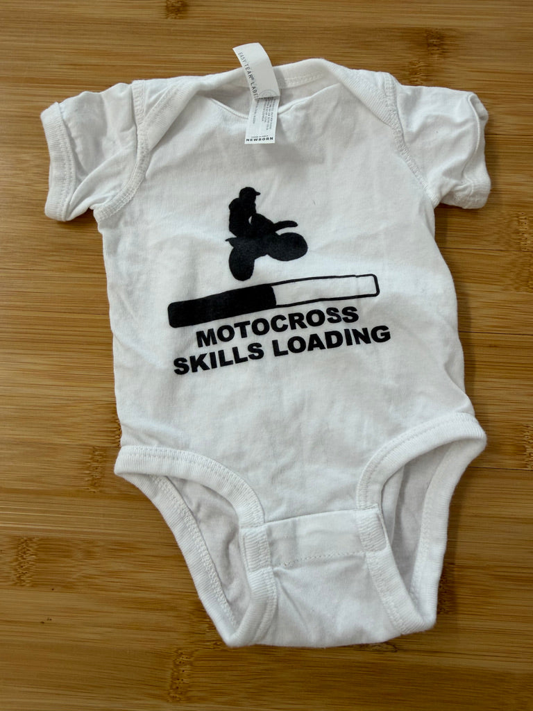 RabbitSkins Motocross Skills Loading Bodysuit – Newborn | White Short Sleeve