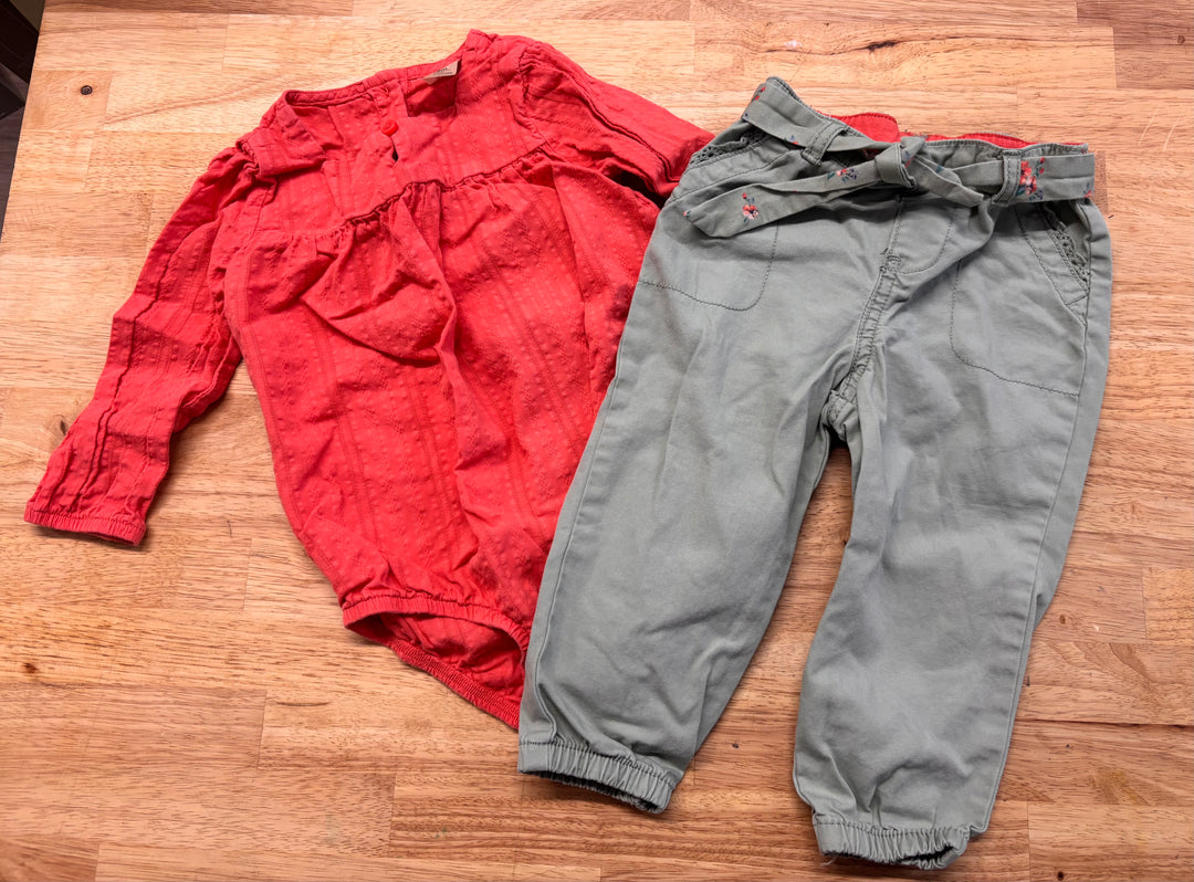 Baby B’gosh Outfit Set – Size 18M (3-Piece, Sage/Orange)