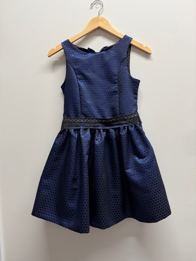 Newberry Dress – 12 | Royal Navy Bow Back Metallic Dot Print - Nest and Sprout-Consignment