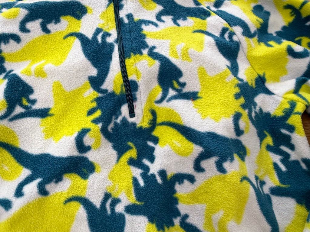 Mountain Warehouse Fleece Quarter-Zip – 5/6Y | Neon Yellow Green Dinosaur Allover | Play