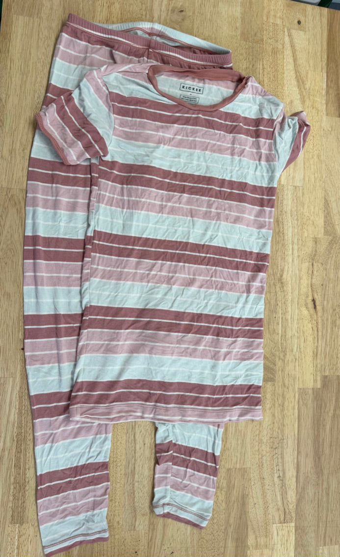 Kickee Pants Pastel Stripe Two-Piece PJ Set – 14 | Pink & Blue Bamboo